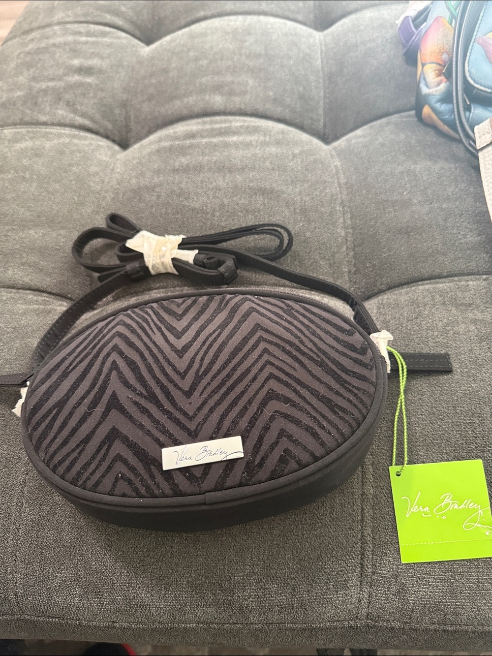 Vera Bradley Black and Gray Zebra-Print Crossbody Bag